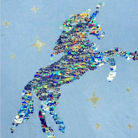 Gap Girls Cotton Sequin Unicorn T-Shirt, Light Blue, Sequin Rainbow, Size M/ 8 - Picture 2 of 9